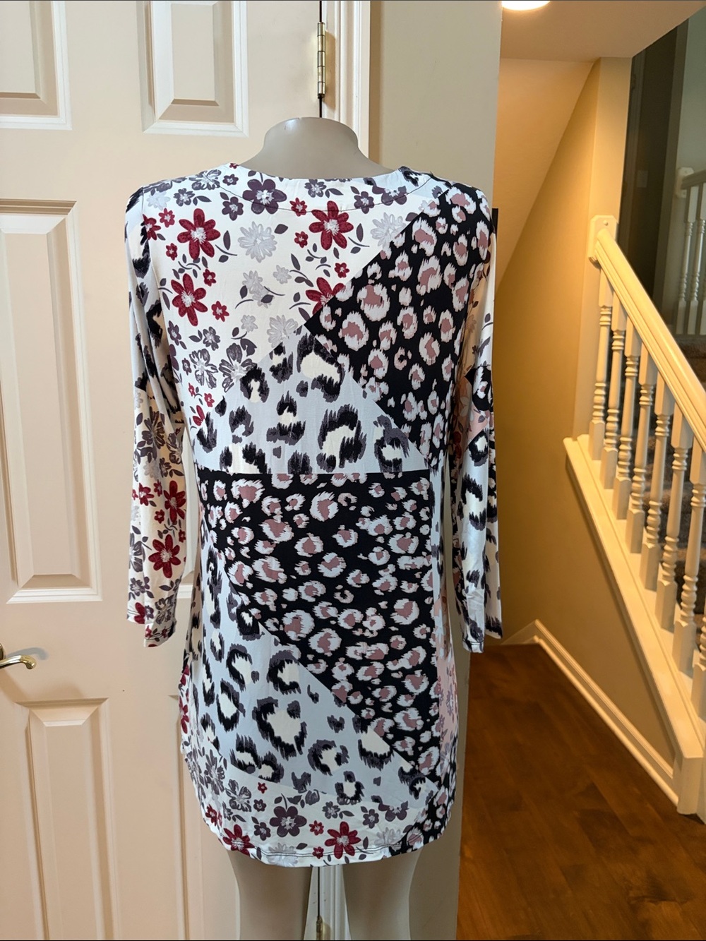 LOGO by Lori Goldstein Black, Blush and White Mixed-Print Tunic, small - Picture 4 of 5